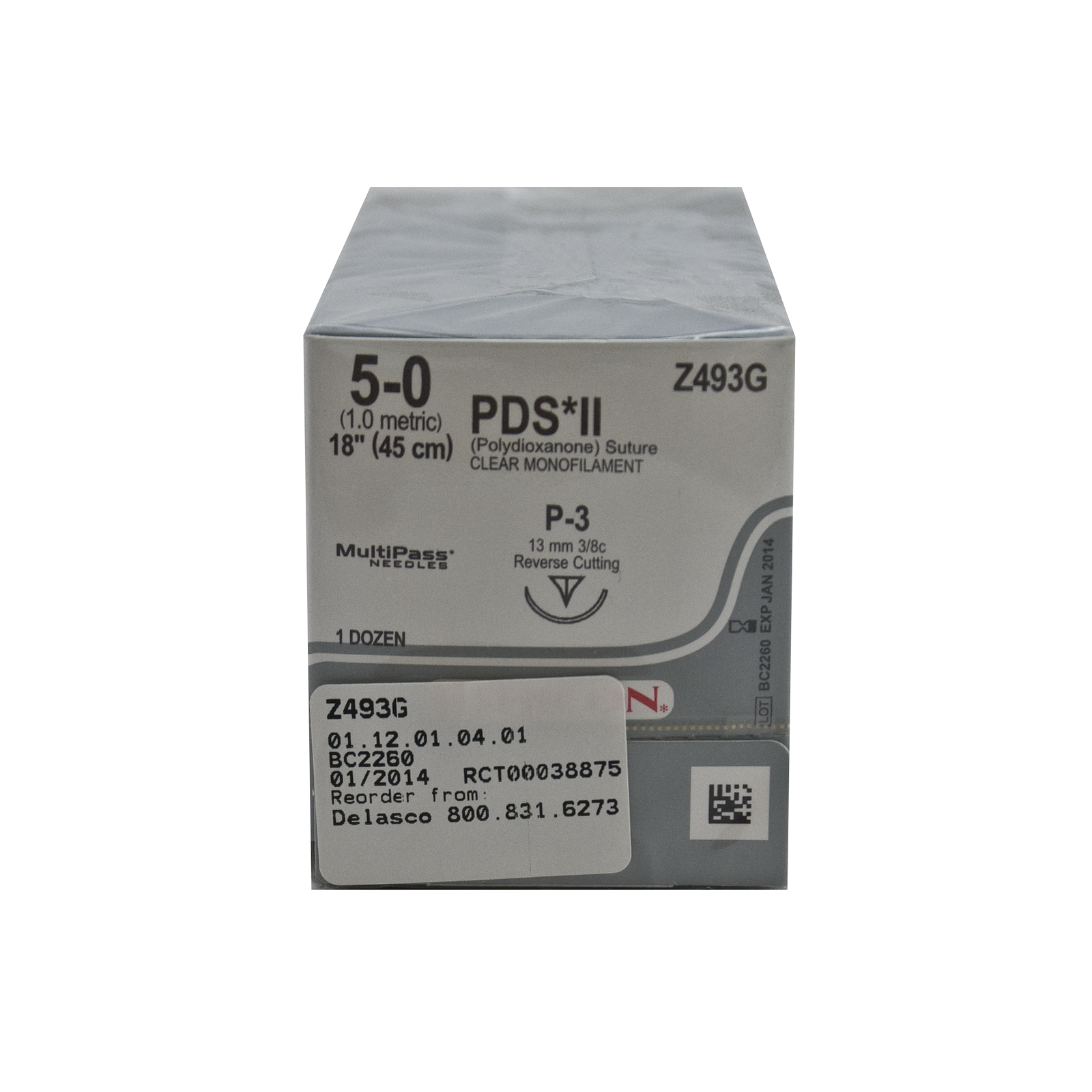Ethicon Z493G PDS II Suture, Undyed 18", 50, P3 Needle Delasco