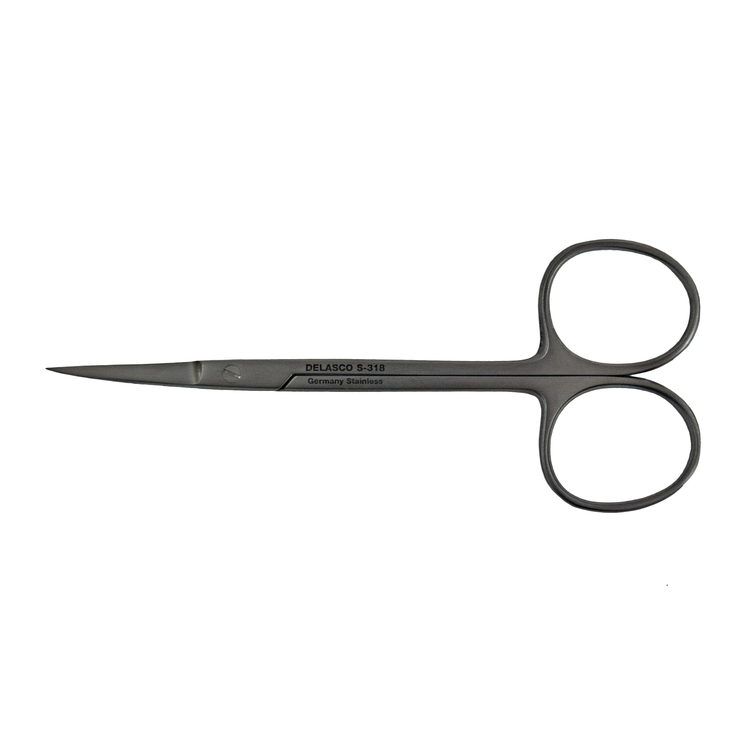 Delasco S-318 Iris Scissors 4.5 in Curved 25mm Sharp/Sharp One Blade Serrated