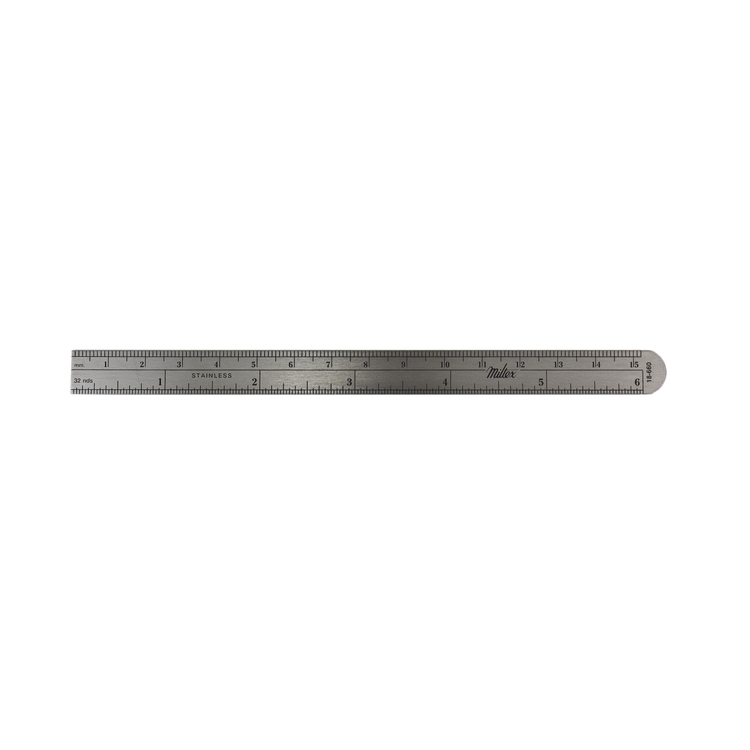 Miltex 18-660 Flexible Stainless Steel Ruler 6 in X 0.5 in, Graduate in Fractional Inches, and mm