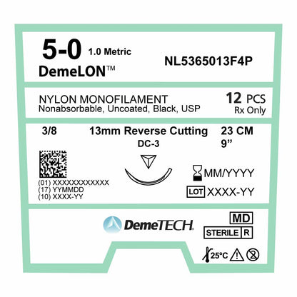 DemeTECH 9" Nylon Monofilament 5-0 Non-Absorbable C-3 Suture