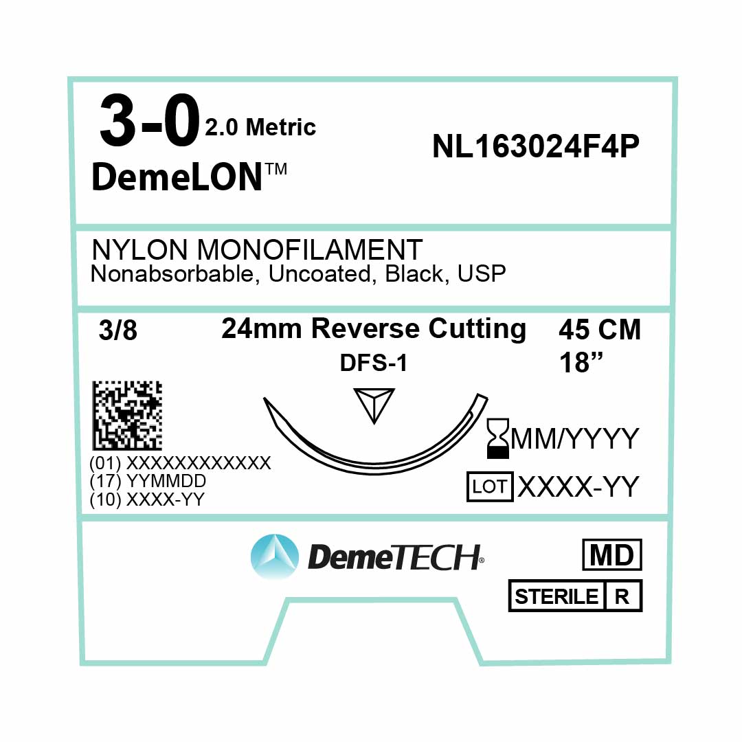 DemeTECH 18” Nylon Monofilament 3-0 Non-Absorbable DFS-1 Suture