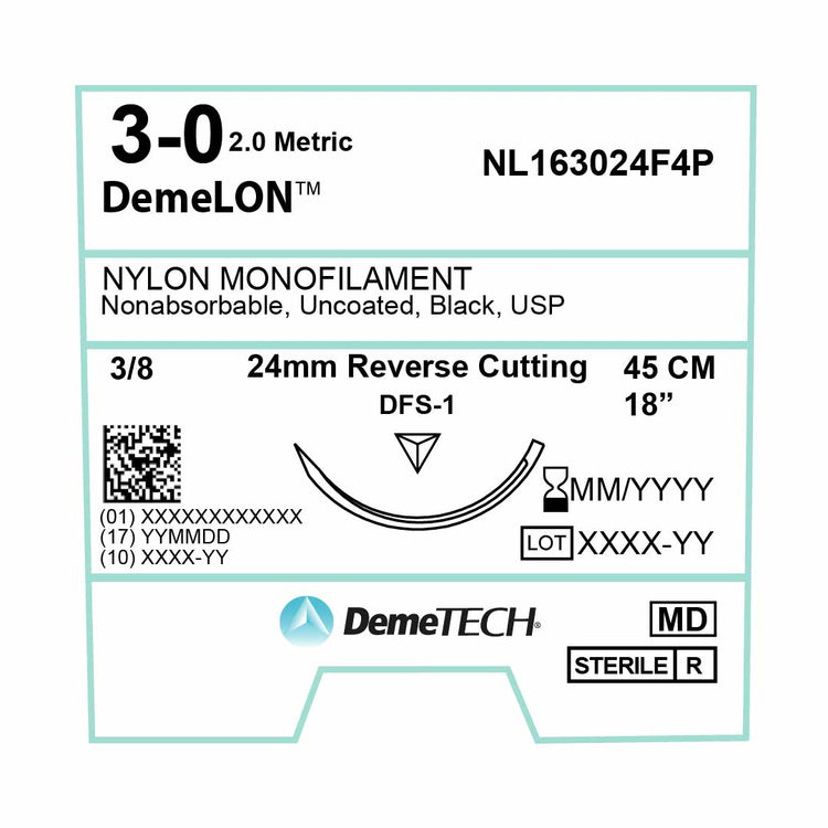 DemeTECH 18” Nylon Monofilament 3-0 Non-Absorbable DFS-1 Suture
