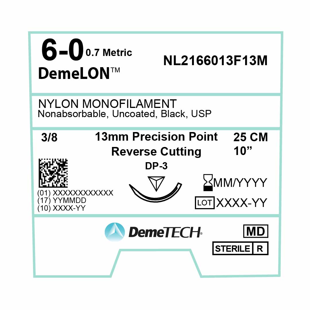 DemeTECH 10” Nylon Monofilament 6-0 Non-Absorbable DP-3 Suture