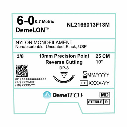 DemeTECH 10” Nylon Monofilament 6-0 Non-Absorbable DP-3 Suture