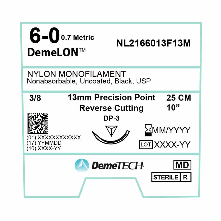 DemeTECH 10” Nylon Monofilament 6-0 Non-Absorbable DP-3 Suture