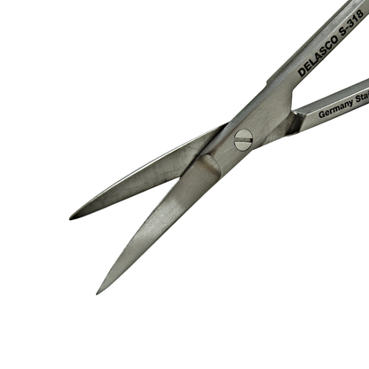 Delasco S-318 Iris Scissors 4.5 in Curved 25mm Sharp/Sharp One Blade Serrated