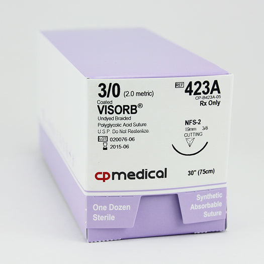 CP Medical 423A Braided, Polyglycolic Acid, 3-0, Absorbable Suture, Undyed, 30"