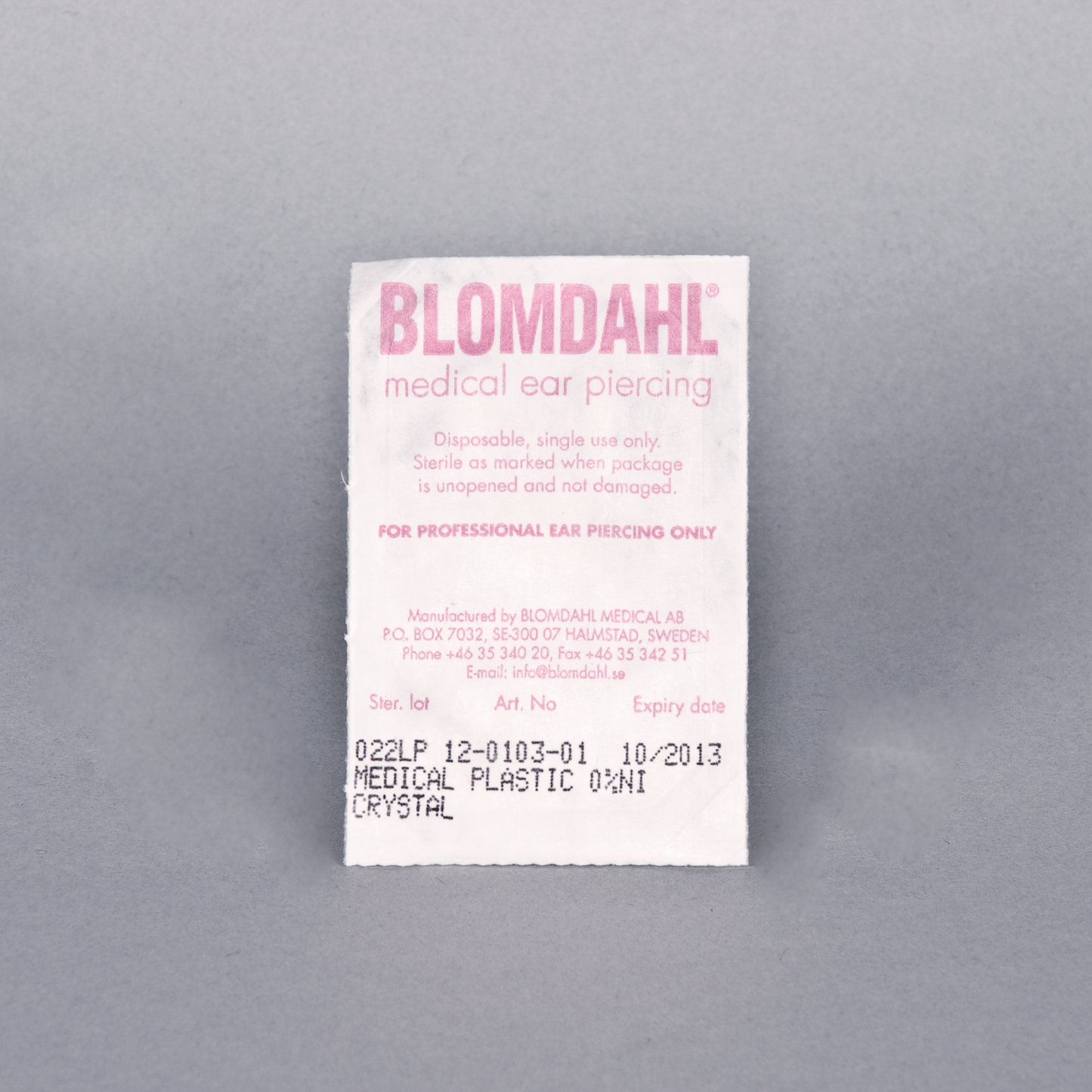 Blomdahl Earring Cassettes for use with Blomdahl Piercing Gun only, Medical Plastic Crystal, Box of 10
