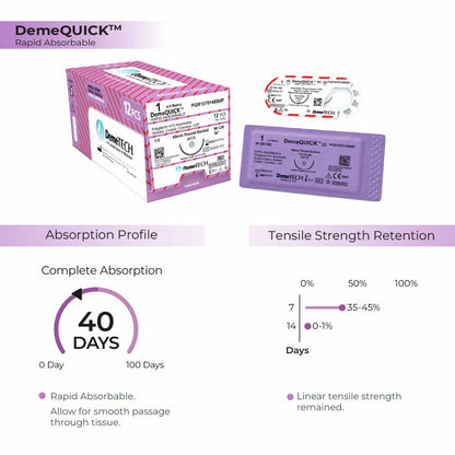 DemeTECH Rapid Absorbable, 4-0, 18", DP-3 Rapid Absorbable Suture, Precision Point Reverse Cutting, Undyed 12/Box