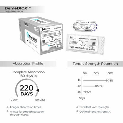 DemeTECH Polydioxanone (PX), 3-0, 30", DFS-1 Synthetic Absorbable Suture, Reverse Cutting, Violet 12/Box