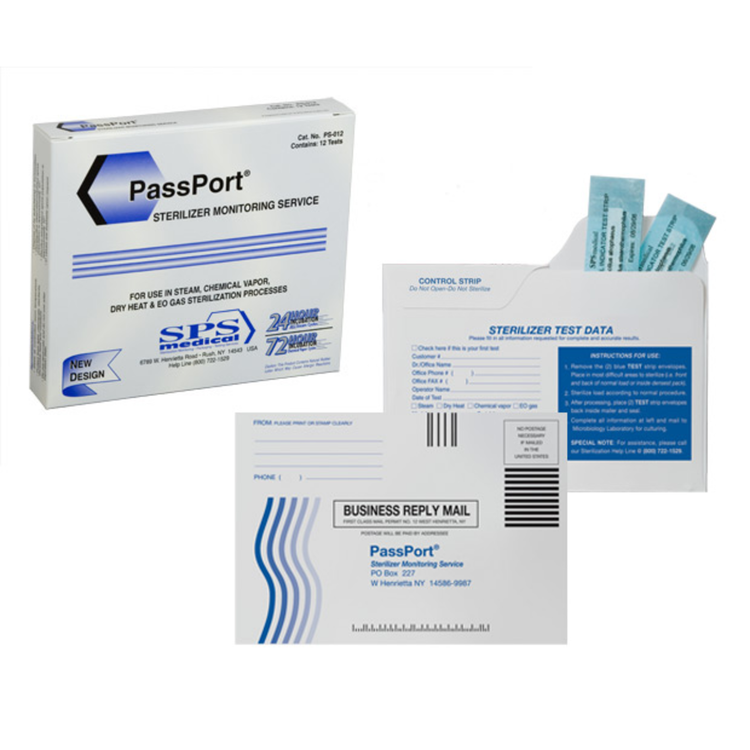 SPSmedical PS-012 PassPort Sterilizer Monitoring Service, Mail-in test, 12 tests per box