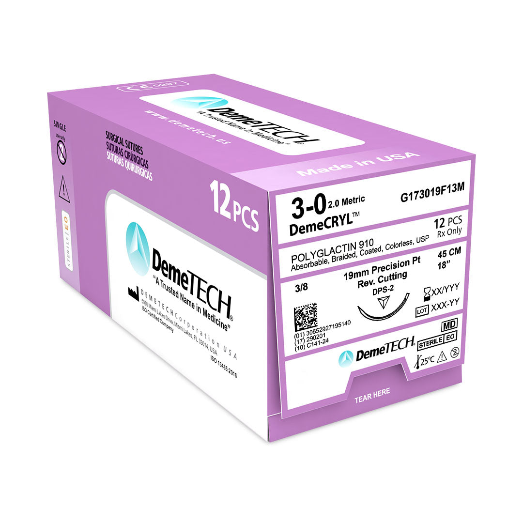 DemeTECH Polyglactin 910 3-0, 18", DPS-2 Synthetic Absorbable Suture