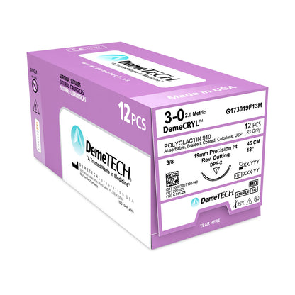 DemeTECH Polyglactin 910 3-0, 18", DPS-2 Synthetic Absorbable Suture