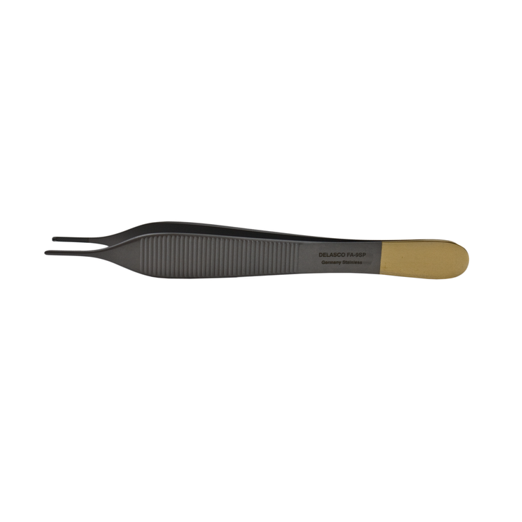 Delasco FA-9SP Adson Forceps 4.75 in Straight 1.5mm 1x2 Teeth W/Platform Tungsten Carbide