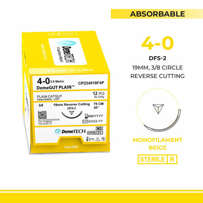 DemeTECH 30” Plain Gut 4-0 Absorbable Beige DFS-2 Suture
