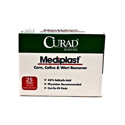 Curad 1496 Mediplast 40% Salicylic Acid Plaster, Corn, Callus and Wart Remover, 2 x 3 in, 25 Pads