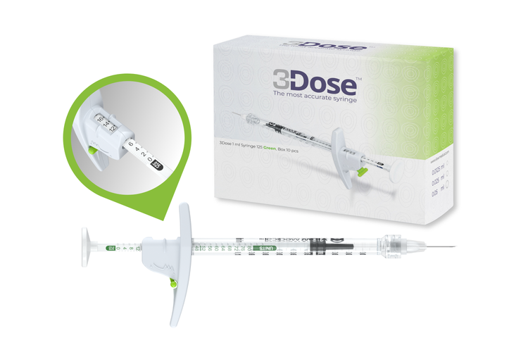 3Dose™ Precision LDS Syringe - Green (0.0125, 0.025, 0.05mL)