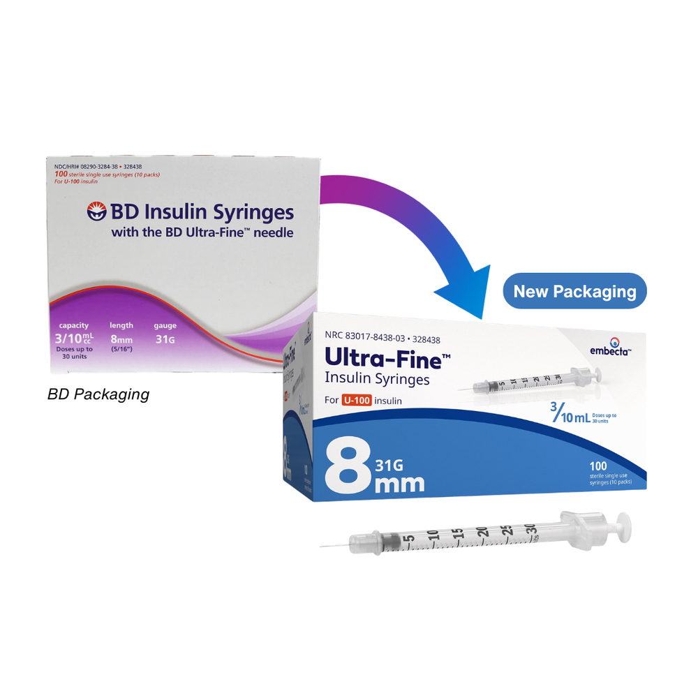 Embecta (BD) 328438 Ultra Fine 0.3 ml 31 G x 5/16 in. (8 mm) Insulin Syringe with Needle