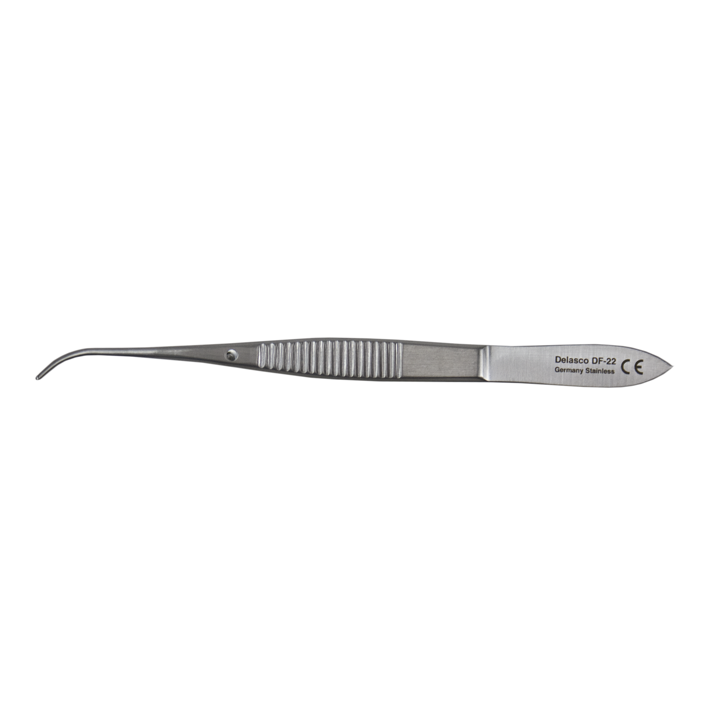 Delasco DF-22 Eye Dressing Forceps 4 in, 1/2 Curved 1.5mm Serrated