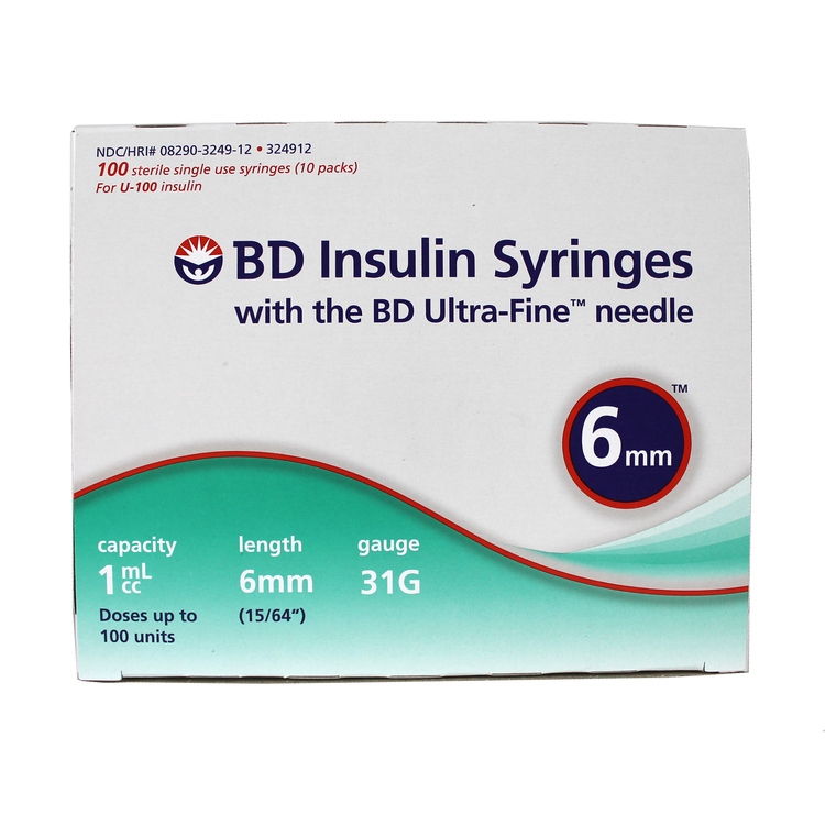 BD 324912 Ultra Fine 1 ml 31 G x 15/64 in. (6 mm) Insulin Syringe with Needle
