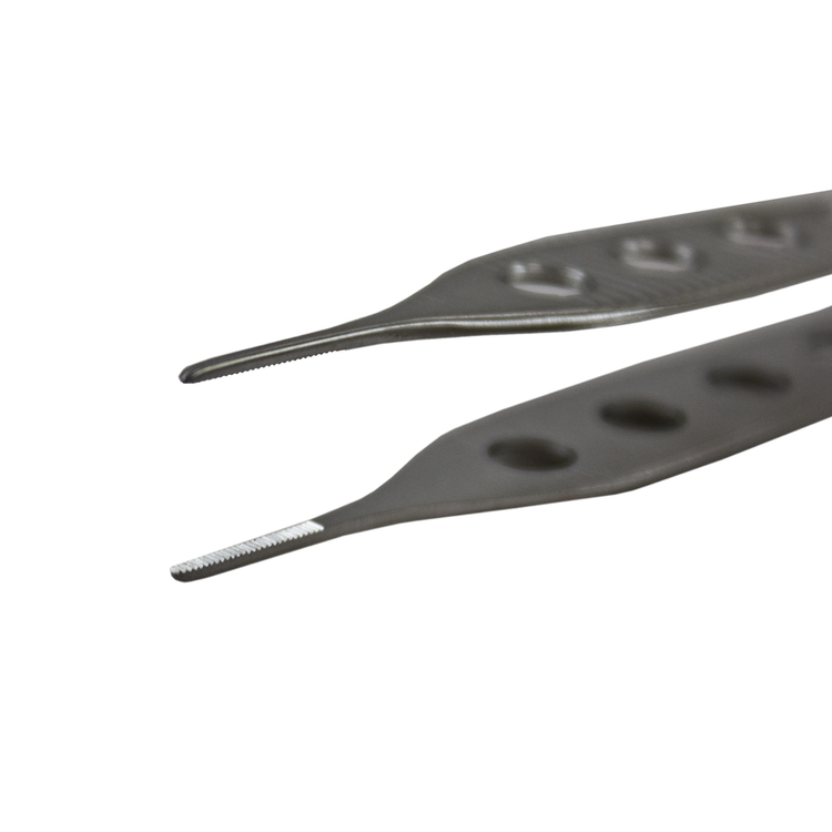 Delasco FA-1F Adson Forceps 4.75 in Straight 1.5mm Serrated, Fenestrated handle