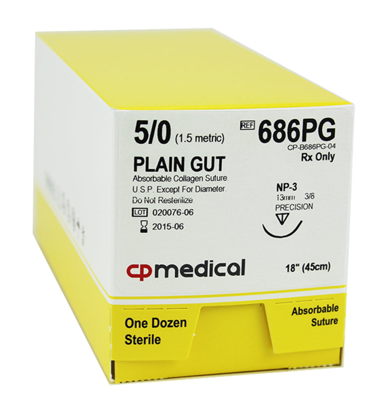 CP Medical Plain Gut, 5-0, Absorbable Suture, P-3, 18"