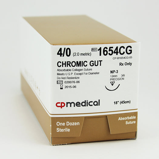 CP Medical 1654GC Chromic Gut, 4-0, Absorbable Suture, P-3, 18
