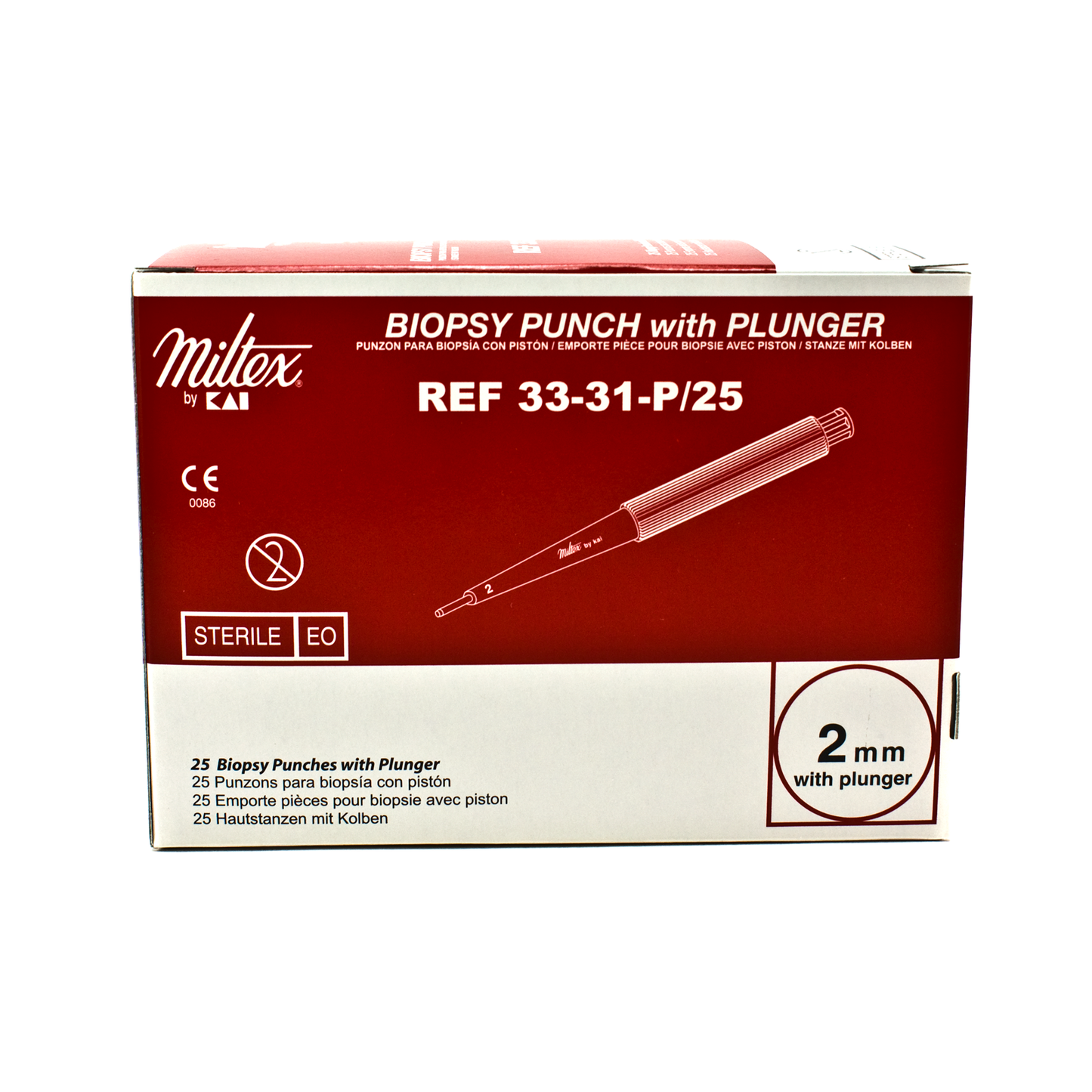 Miltex 33-31-P/25 Disposable Biopsy Punches with Plunger System, 2mm