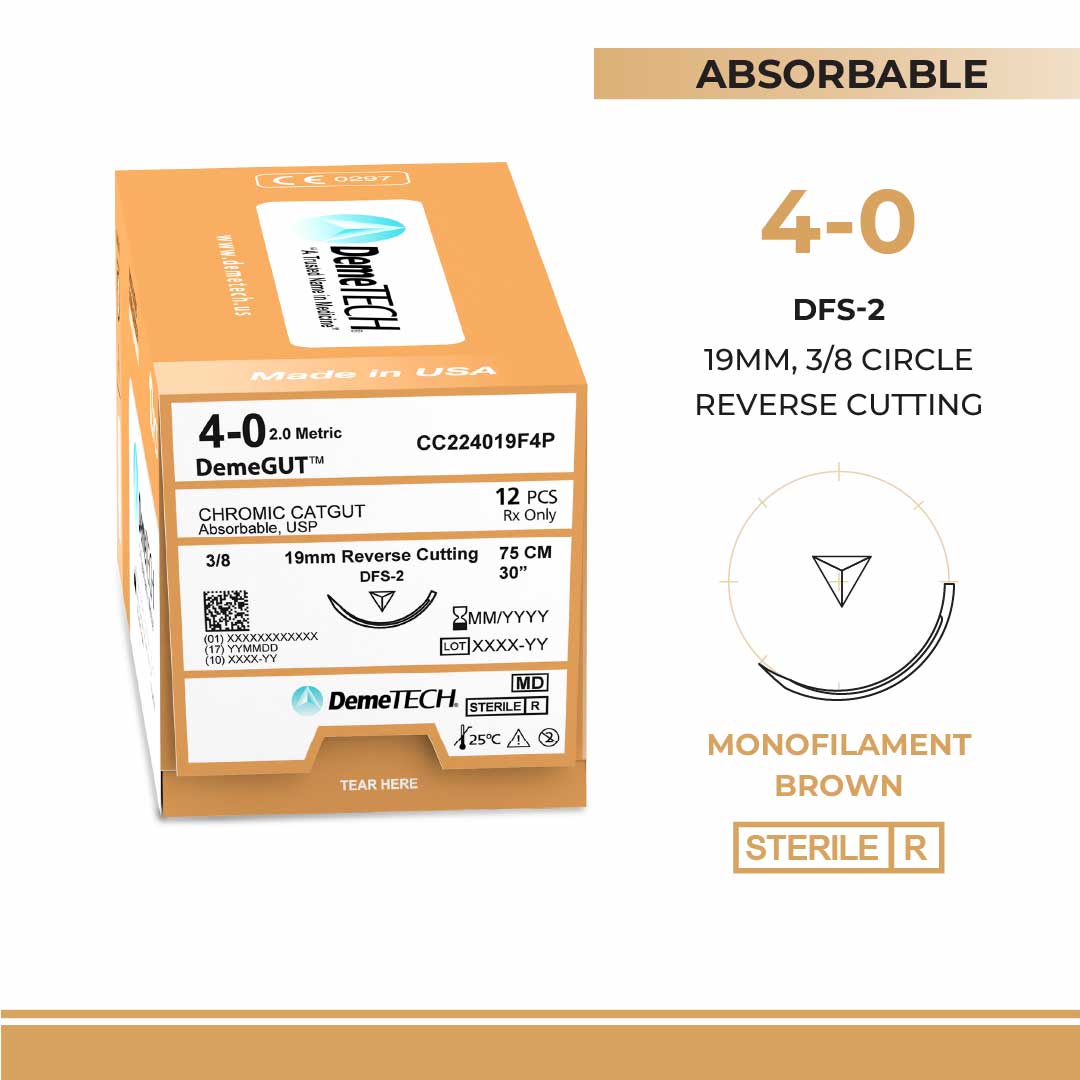 DemeTECH 30" Chromic Gut 4-0 Brown DFS-2 Absorbable Suture