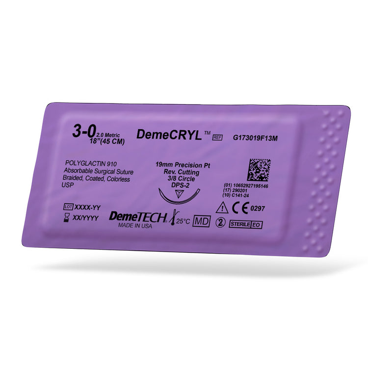 DemeTECH 3-0 Polyglactin 910 Synthetic 18" Absorbable DPS-2 Suture