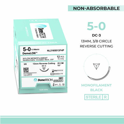 DemeTECH 10” Nylon Monofilament 5-0 Non-Absorbable DC-3 Suture