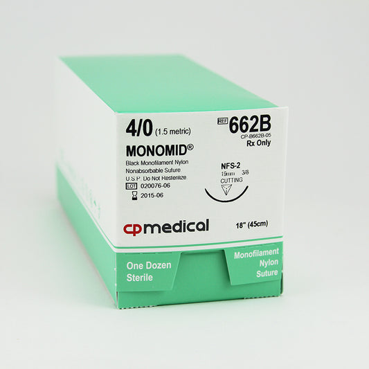 CP Medical 662B Nylon, Monofilament, 4-0, Non-Absorbable Suture, FS-2, Black, 18"