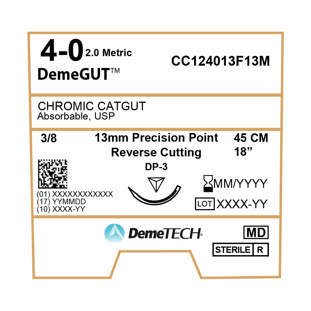 DemeTECH 18"Chromic Gut 4-0 Absorbable DP-3 Suture