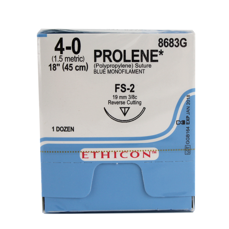 Ethicon 8683G Prolene Polypropylene Suture, Monofilament, 4-0, Non-Absorbable, FS-2, Blue, 18"