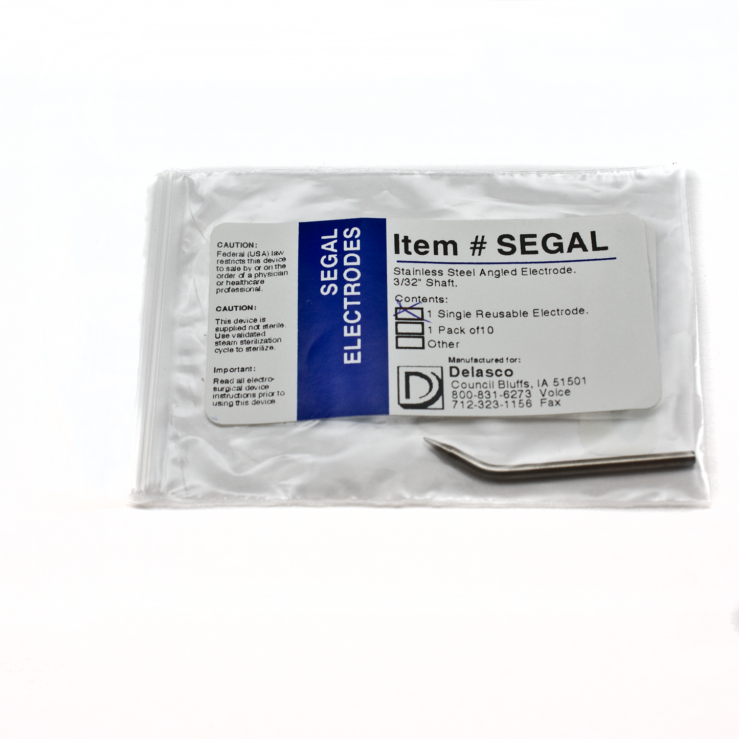 Segal Reusable Electrode, 3/32" Shaft Polished, Angled, Each