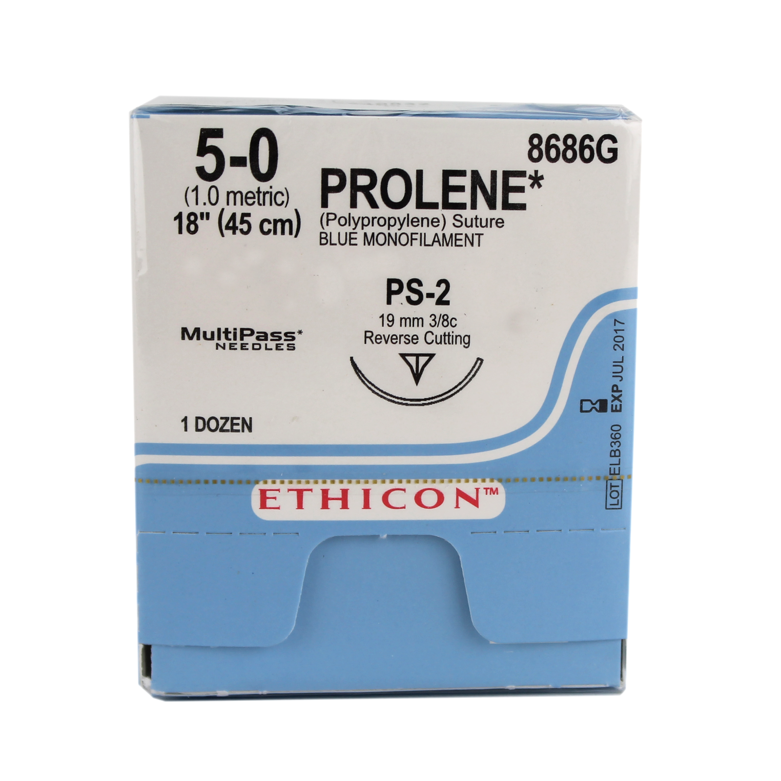 Ethicon 8686G Prolene Polypropylene Suture, Monofilament, 5-0, Non