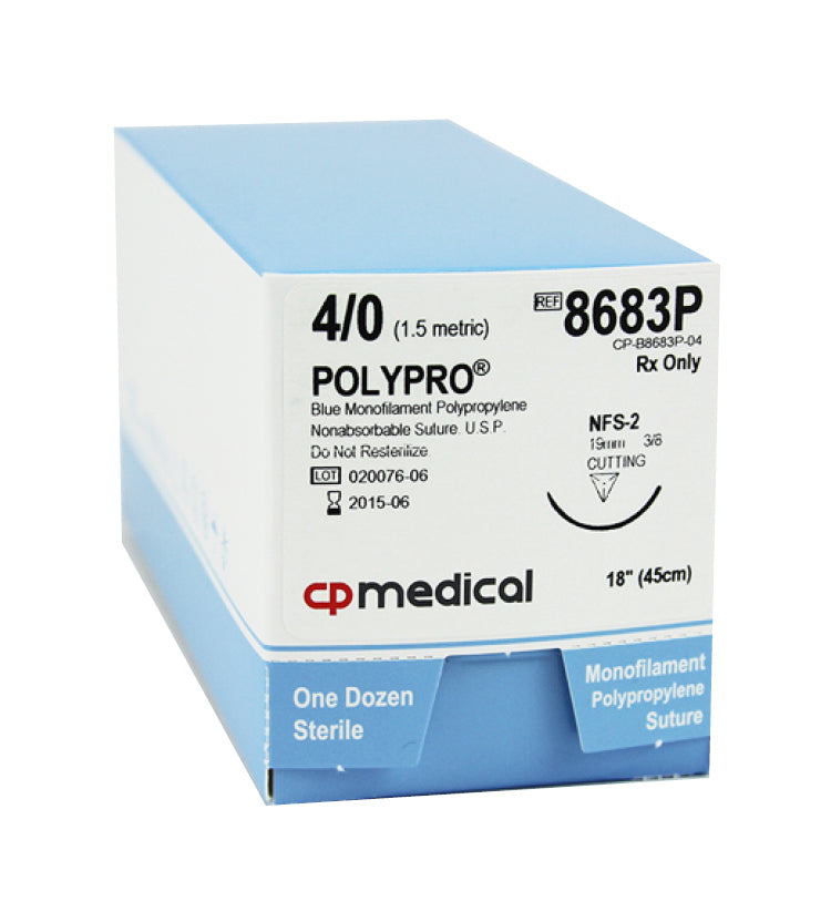 CP Medical 8683P Polypropylene, Monofilament, 4-0, Non-Absorbable Sutu ...