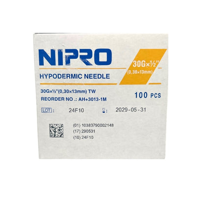 Nipro AH+3013-1M 30 G x 1/2" Hypodermic Thin Wall Needle, 100 Pieces
