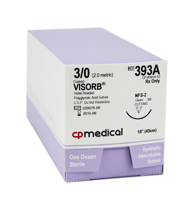 CP Medical 393A Braided, Polyglycolic Acid, 3-0, Absorbable Suture, Violet, 18"
