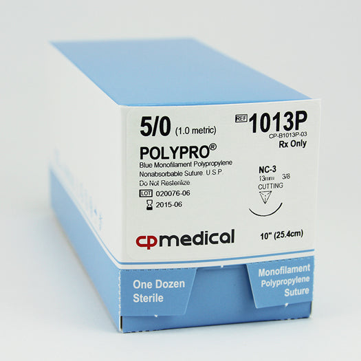 CP Medical 1013P Polypropylene, Monofilament, 5-0, Non-Absorbable Suture, C-3, Blue, 10"