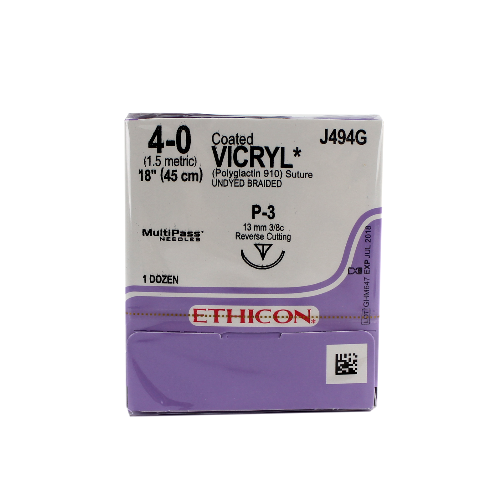 Ethicon J494G Coated Vicryl Suture, Polyglactin 910, Braided, 4-0, Abs ...