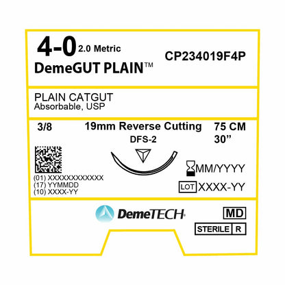 DemeTECH 30” Plain Gut 4-0 Absorbable Beige DFS-2 Suture