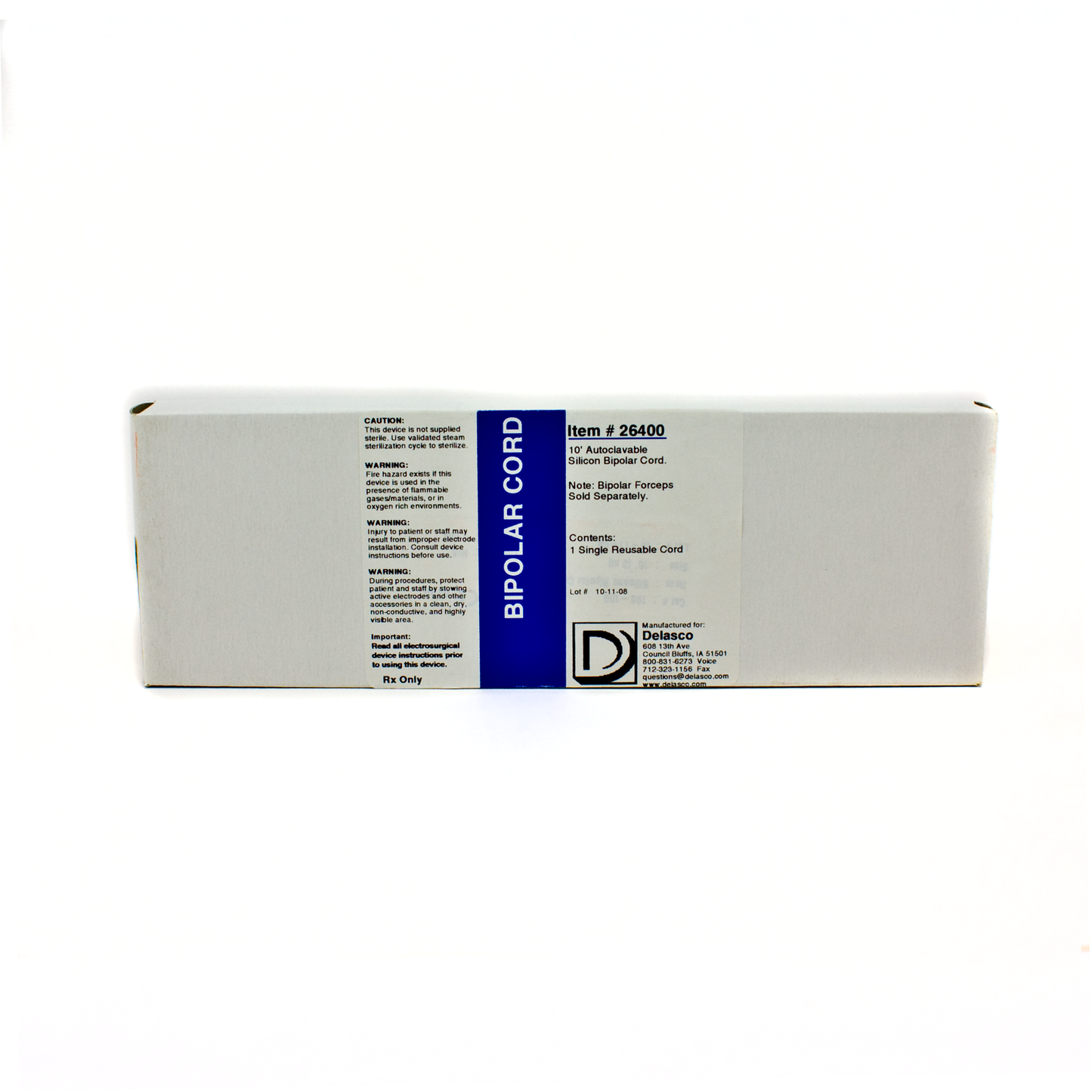 Delasco 26400 Bipolar forceps cord with connector for most electrosurgical units.