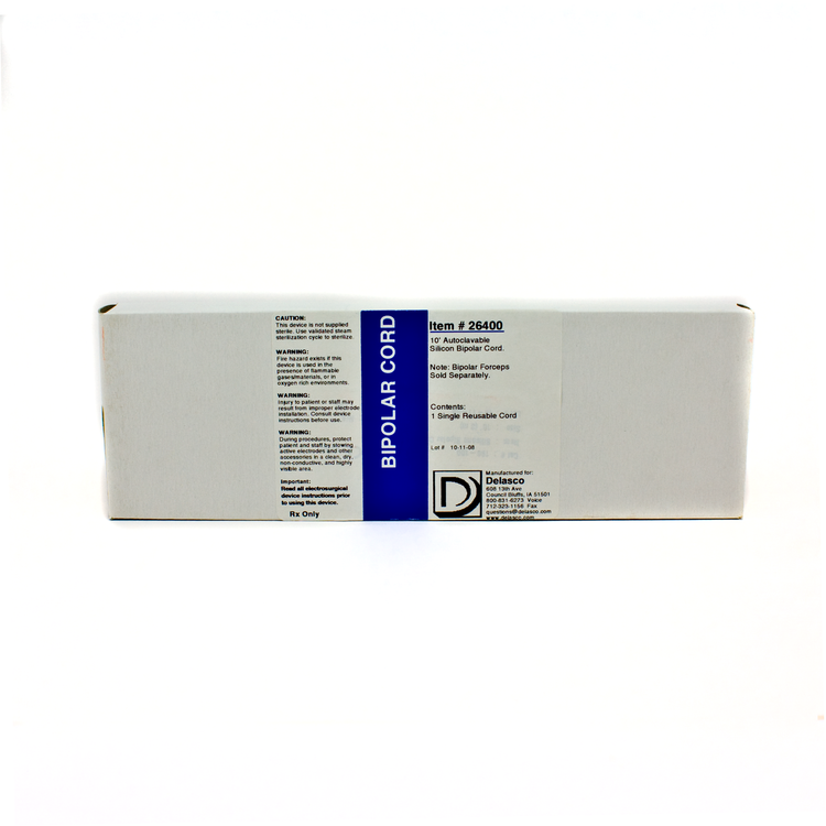 Delasco 26400 Bipolar forceps cord with connector for most electrosurgical units.
