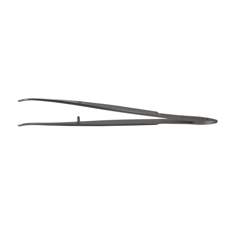 Delasco DF-22 Eye Dressing Forceps 4 in, 1/2 Curved 1.5mm Serrated