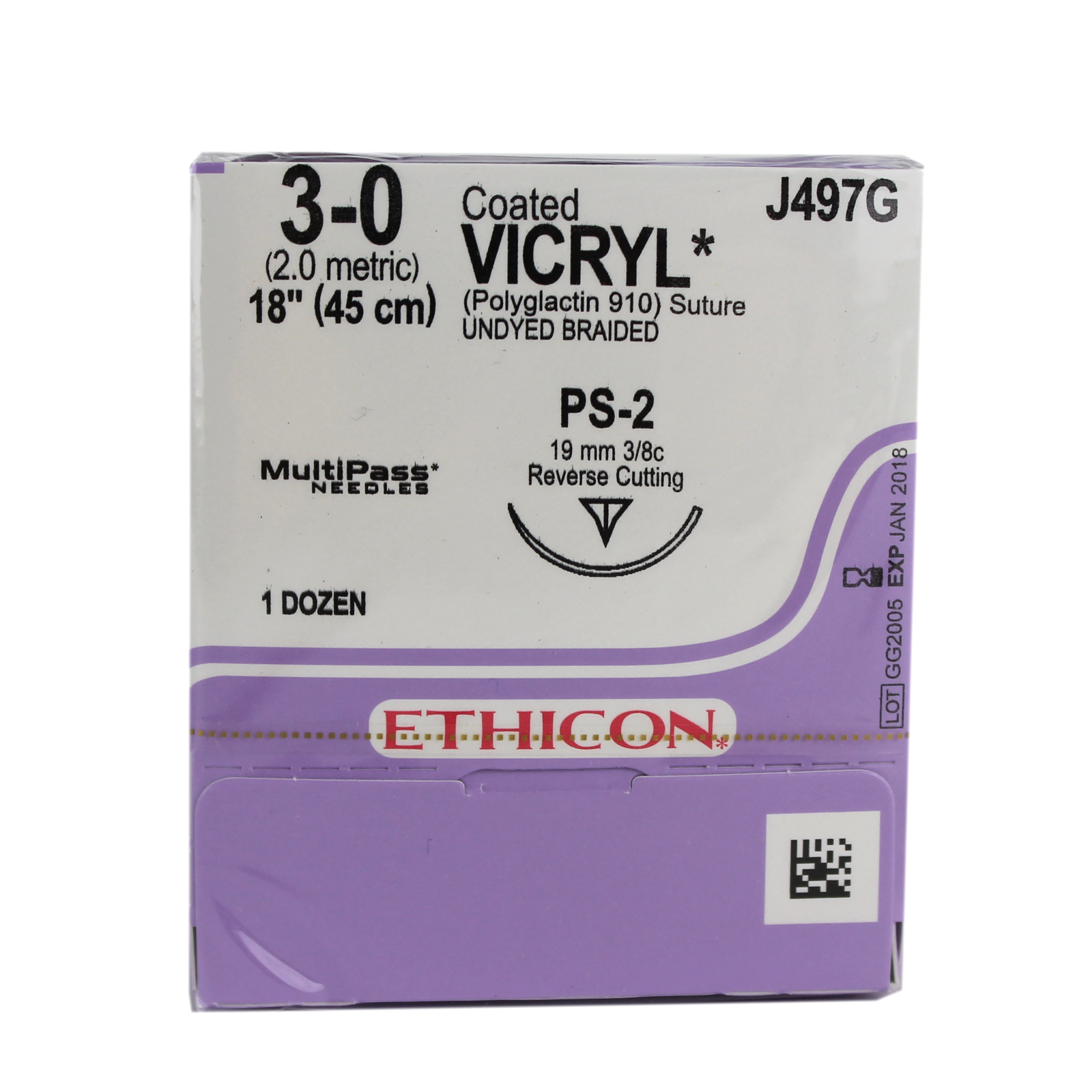 Ethicon J497G Coated Vicryl Suture, Polyglactin 910, Braided, 3-0, Abs ...