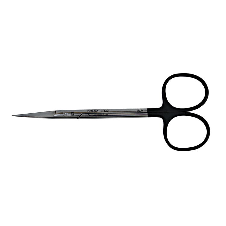 Delasco S-139 Iris Scissors 4.5 in Straight 25mm Sharp/Sharp, One Blade Serrated SuperCut
