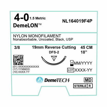 DemeTECH 18” Nylon Monofilament 4-0 Non-Absorbable DFS-2 Black Suture
