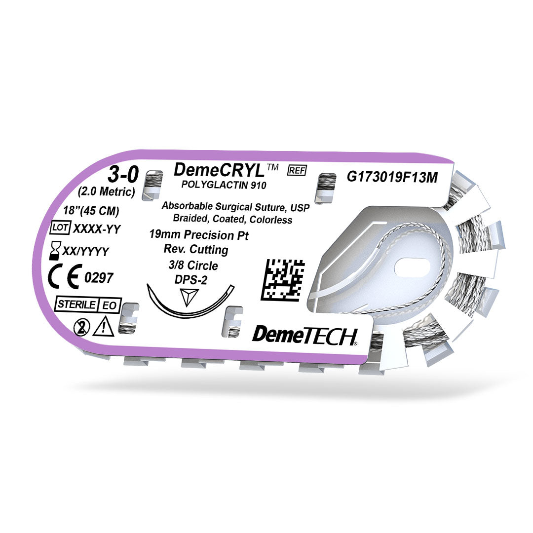 DemeTECH 3-0 Polyglactin 910 Synthetic 18" Absorbable DPS-2 Suture