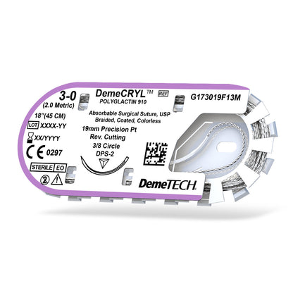 DemeTECH 3-0 Polyglactin 910 Synthetic 18" Absorbable DPS-2 Suture